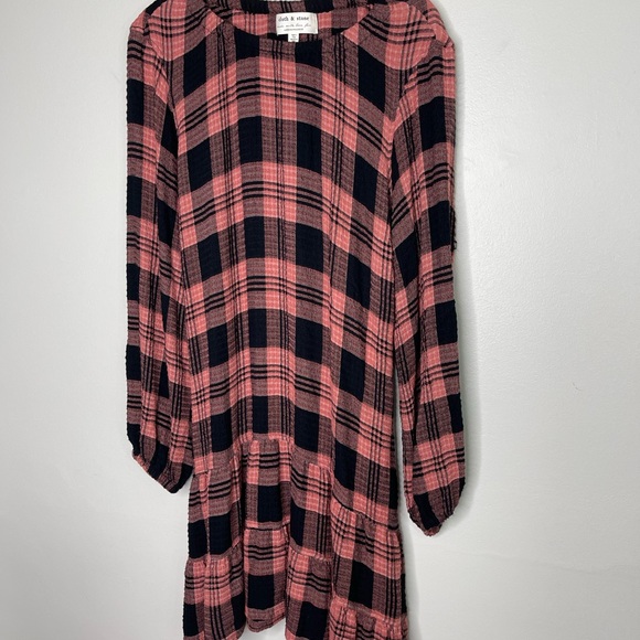 Anthropologie Cloth & Stone NWOT Daia Plaid Peasant Fall Cottage Tie Dress XL - Picture 3 of 8